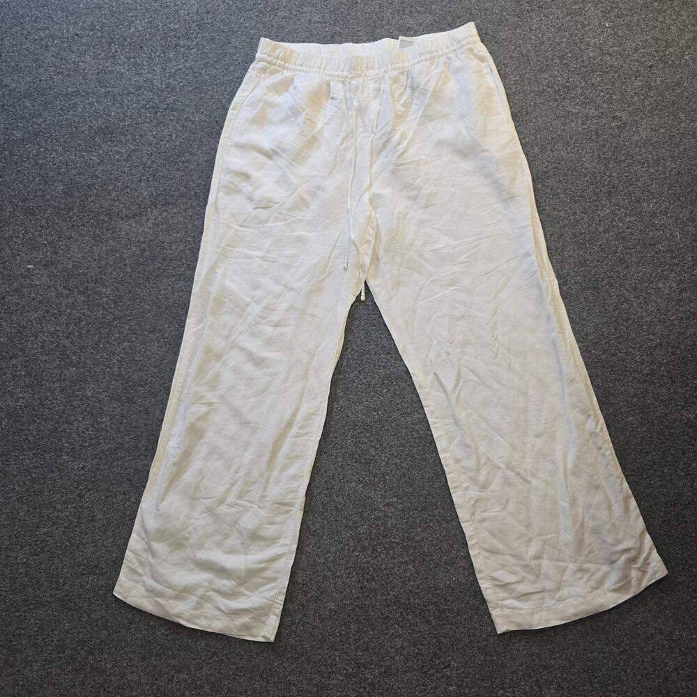 H&M Pants Womens Size Large White Wide Leg Linen Blend Pull On Capsule Beachy